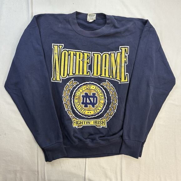 Vintage 90s Notre Dame Fighting Irish Crewneck Sweatshirt Men’s XL Navy Nutmeg - Picture 1 of 6